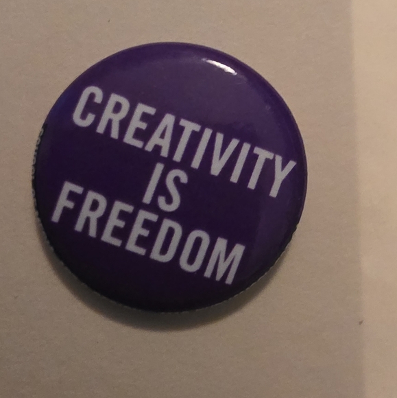 Purple and Pink Button Pins, Political Slogan Buttons, Creativity is Freedom, - Picture 2 of 6